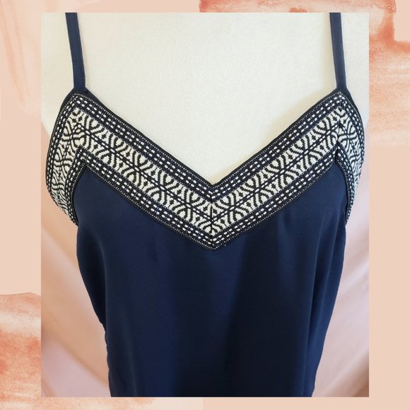 Navy Embroidered Razor Back Tank Top - Picture 3 of 3